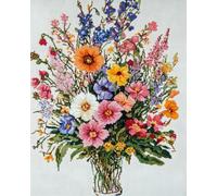 AxiangziK Beginner Cross Stitch Embroidery Kit,Beautiful Flowers 12x16in Easy Pre-Sew Printed Needlepoint Kit,Relaxing DIY Art Craft Supplies for Adults Family Bedroom Decor