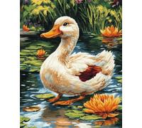 AxiangziK Beginner Cross Stitch Embroidery Kit,Ducks 12x16in Easy Pre-Sew Printed Needlepoint Kit,Relaxing DIY Art Craft Supplies for Adults Family Bedroom Decor