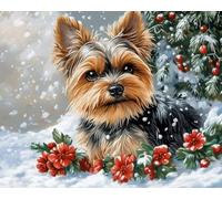 AxiangziK Beginner Cross Stitch Embroidery Kit,Yorkshire Terrier in the Snow 12x16in Easy Pre-Sew Printed Needlepoint Kit,Relaxing DIY Art Craft Supplies for Adults Family Bedroom Decor