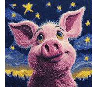 AxiangziK Cartoon Animals Latch Hook Cushion Kit,Pink Pig Under The Starry Sky,DIY Pillowcase for Kids Adults,Printed Canvas for Beginners,Cross Stitch Embroidery Kits,17x17in