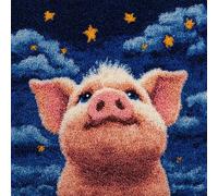 AxiangziK Cartoon Animals Latch Hook Kit Cushion for Adults,Pink Pig Under The Starry Sky,DIY Craft Latch Hook Embroidery Cross Stitch Pillow Cover Kit for Christmas/Gifts,17x17in