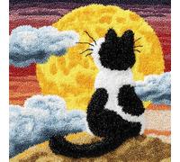 AxiangziK Cartoon Animals Latch Hook Kits for Adults Beginners,Cream cat on The Moon,Latch Hook Pillow Kit Pre-Printed Cross-Stitch Embroidery Cushion for Home Sofa Decoration,17x17in