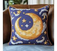 AxiangziK Cartoon Cross Stitch Pillow Kit,Stars and Moon,Tapestry Cushion kit Needlepoint Craft Set Cushion Kit pre Printed Handmade Cushion Cover Kit,18x18in