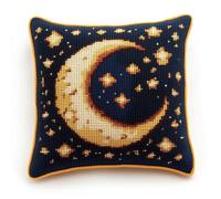 AxiangziK Cartoon Tapestry Cross Stitch Pillow Kit,Stars and Moon,DIY Cushion Embroidery Yarn Needlework Set Throw Pillow Cross Stitch Pillow Kits,18x18in