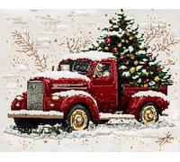 AxiangziK Christmas Full Range of Embroidery Starter Kits,Red Truck,Stamped Cross Stitch Kits Arts Crafts Beginners for DIY Embroidery kit 11CT,40x50cm