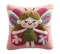 AxiangziK Comic Style Latch Hook Cushion Kits for Adults,Cute Butterfly elf,Latch Hook Pillow Case,Embroidery Kits,DIY Needlework Pillow Cover Cushion Making,17x17in