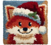 AxiangziK Cross Stitch Needlework Set,Fox Wearing a Santa hat,DIY Latch Hook Cushion Kit Pillow Mat Crocheting Cushion Embroidery Pillow,17x17in
