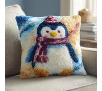 AxiangziK Cross Stitch Needlework Set,Penguin Wearing a Scarf,DIY Latch Hook Cushion Kit Pillow Mat Crocheting Cushion Embroidery Pillow,17x17in