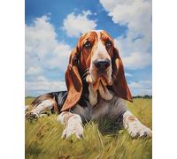 AxiangziK DIY 11CT Cross Stitch Kit,Basset Hound Dog Lying On The Grass,Stamping Cross Stitch Kit,Counting Cross Stitch Kit for Adult Beginners,40x50cm