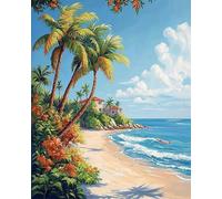 AxiangziK DIY 11CT Cross Stitch Needlepoint Kits Beach hut Coconut Trees,Counted Cross Stitch Kits for Beginners Adults Embroidery Kits Arts and Crafts,16x20inch