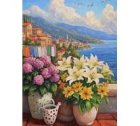 AxiangziK DIY Cross Stitch Kit Balcony Flowers 11CT 50x70cm
