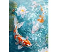 AxiangziK DIY Cross Stitch Kit Carp and Flowers 11CT 60x80cm