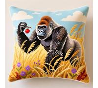 AxiangziK DIY Latch Hook Cushion Kits,Gorilla in The Autumn Grass,Latch Hook DIY Throw Pillow Cover Craft,Embroidery Kits with Printed Canvas,17x17in