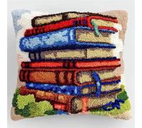 AxiangziK DIY Latch Hook Kits,A Pile of Colorful Books,3D Pillow Latch Hook Embroidery Kits Cross Stitch Sofa Cushion Cover for Kids and Adults,17x17in