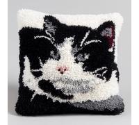 AxiangziK DIY Latch Hook Kits,Black and White cat,3D Pillow Latch Hook Embroidery Kits Cross Stitch Sofa Cushion Cover for Kids and Adults,17x17in