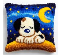 AxiangziK DIY Latch Hook Kits,Cartoon Puppy Under The Starry Sky,3D Pillow Latch Hook Embroidery Kits Cross Stitch Sofa Cushion Cover for Kids and Adults,17x17in