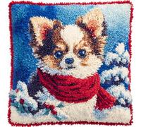 AxiangziK DIY Latch Hook Kits,Chihuahua in The Snow,3D Pillow Latch Hook Embroidery Kits Cross Stitch Sofa Cushion Cover for Kids and Adults,17x17in