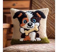 AxiangziK DIY Latch Hook Kits for Beginners,A Puppy Eating Bones,Latch Cross Stitch Sofa Cushion,Includes Cushion Kits and Yarn Set for Crochet,17x17in