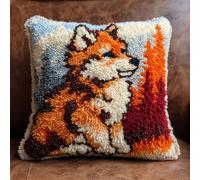 AxiangziK DIY Latch Hook Kits for Beginners,Animal cub Wolf,Latch Cross Stitch Sofa Cushion,Includes Cushion Kits and Yarn Set for Crochet,17x17in