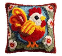 AxiangziK DIY Latch Hook Kits for Beginners,Animal Rooster,Latch Cross Stitch Sofa Cushion,Includes Cushion Kits and Yarn Set for Crochet,17x17in