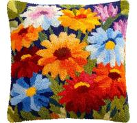 AxiangziK DIY Latch Hook Kits for Beginners,Bright Daisies,Latch Cross Stitch Sofa Cushion,Includes Cushion Kits and Yarn Set for Crochet,17x17in