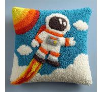 AxiangziK DIY Latch Hook Kits for Beginners,Cartoon Astronaut,Latch Cross Stitch Sofa Cushion,Includes Cushion Kits and Yarn Set for Crochet,17x17in