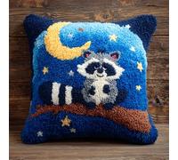 AxiangziK DIY Latch Hook Kits for Beginners,Raccoon on The Moon,Latch Cross Stitch Sofa Cushion,Includes Cushion Kits and Yarn Set for Crochet,17x17in