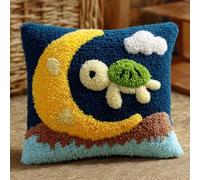 AxiangziK DIY Latch Hook Kits for Beginners,The Little Turtle on the Moon,Latch Cross Stitch Sofa Cushion,Includes Cushion Kits and Yarn Set for Crochet,17x17in