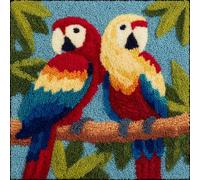 AxiangziK DIY Latch Hook Kits for Beginners,Two Colorful Parrots,Latch Cross Stitch Sofa Cushion,Includes Cushion Kits and Yarn Set for Crochet,17x17in