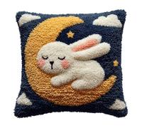 AxiangziK DIY Latch Hook Kits,Rabbit on the Moon,3D Pillow Latch Hook Embroidery Kits Cross Stitch Sofa Cushion Cover for Kids and Adults,17x17in