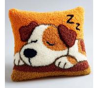 AxiangziK DIY Latch Hook Kits,Sleeping Dog,3D Pillow Latch Hook Embroidery Kits Cross Stitch Sofa Cushion Cover for Kids and Adults,17x17in