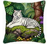 AxiangziK DIY Latch Hook Kits,Tropical Forest White Tiger,3D Pillow Latch Hook Embroidery Kits Cross Stitch Sofa Cushion Cover for Kids and Adults,17x17in