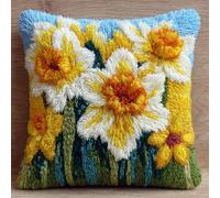 AxiangziK DIY Latch Hook Pillow Kit,Daffodils,Stamped Pillow Latch Hook Beginners Adults Teenager Embroidery Home Decoration Cross Stitch Kit,17x17in