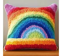 AxiangziK DIY Latch Hook Pillow Kit,Rainbow Pattern,Stamped Pillow Latch Hook Beginners Adults Teenager Embroidery Home Decoration Latch Hook Kit,17x17in