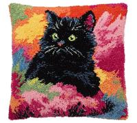 AxiangziK DIY Latch Hook Pillow Kits for Adults,Animal Black Cat,Beginner Cushion Cover Latch Hook Kit,Creative Craft for Family Home Decor,17x17in