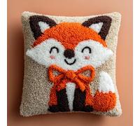 AxiangziK DIY Latch Hook Pillow Kits for Adults,The Little Fox with a Bow,Beginner Cushion Cover Latch Hook Kit,Creative Craft for Family Home Decor,17x17in