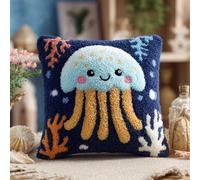 AxiangziK DIY Latch Hook Pillow Set 43x43cm,Cartoon Jellyfish Printed Canvas Needlework Kit,Pillowcase & Cushion Embroidery Project,All-in-One Craft for Sofa Decor & Family Activities
