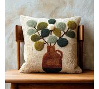 AxiangziK DIY Latch Hook Pillow Set 43x43cm,Eucalyptus Leaf Flower Pot Printed Canvas Needlework Kit,Pillowcase & Cushion Embroidery Project,All-in-One Craft for Sofa Decor & Family Activities