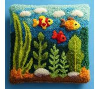 AxiangziK DIY Latch Hook Pillow Set 43x43cm,Goldfish in the Water Plants Printed Canvas Needlework Kit,Pillowcase & Cushion Embroidery Project,All-in-One Craft for Sofa Decor & Family Activities