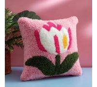 AxiangziK DIY Latch Hook Pillow Set 43x43cm,Pink Tulip Flowers Printed Canvas Needlework Kit,Pillowcase & Cushion Embroidery Project,All-in-One Craft for Sofa Decor & Family Activities