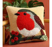 AxiangziK DIY Latch Hook Pillow Set 43x43cm,Robin Printed Canvas Needlework Kit,Pillowcase & Cushion Embroidery Project,All-in-One Craft for Sofa Decor & Family Activities