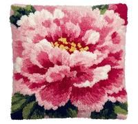 AxiangziK Do It Yourself Latch Hook Kit Pillow,Beautiful Peony Flowers,Latch Hook Cushion Kits Pillow Crochet Hobby & Crafts DIY Embroidery Cushion Cover,17x17in