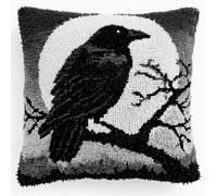 AxiangziK Do It Yourself Latch Hook Kit Pillow,Crows on The Branches,Latch Hook Cushion Kits Pillow Crochet Hobby & Crafts DIY Embroidery Cushion Cover,17x17in