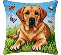 AxiangziK Do It Yourself Latch Hook Kit Pillow,Cute Labrador Retriever,Latch Hook Cushion Kits Pillow Crochet Hobby & Crafts DIY Embroidery Cushion Cover,17x17in