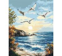 AxiangziK Embroidery Kits for Beginners with Pattern,A Flock of Flying Seagulls,DIY Adult Cross Stitch Kits Full Embroidery with Needles and Thread Included,16x20inch