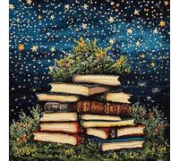 AxiangziK Embroidery Latch Hook Kit Cushion,A Pile of Books Under The Starry Sky,Latch Hook Kit Pillowcase Knot Pillow Package Set for Needlework Latch Hook,17x17in