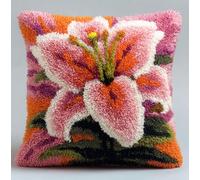 AxiangziK Embroidery Latch Hook Kit Cushion,Beautiful Lilies,Latch Hook Kit Pillowcase Knot Pillow Package Set for Needlework,17x17in