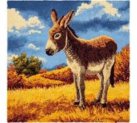 AxiangziK Farm Landscape Latch Hook Kit Cushion,Animal Donkey,DIY Latch Hook Pillow Printed Cushion Embroidery Needlework Craft Embroidery Kit,17x17in