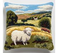 AxiangziK Farm Meadow Latch Hook Kit Cushion,Animal Sheep,DIY Latch Hook Pillow Printed Cushion Embroidery Needlework Craft Embroidery Kit,17x17in
