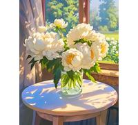 AxiangziK Flowers Hand Cross Stitch Needlework Embroidery Kits,White Peony Flowers in vase on Table,11CT Cross Stitch for Beginners Adults DIY Crafts New,16x20inch